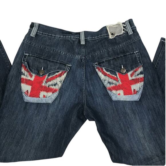 JORDAN CRAIG Flag Embroidery Straight Jeans Men 36x32 Blue Stylish Premium Rave - Picture 4 of 13